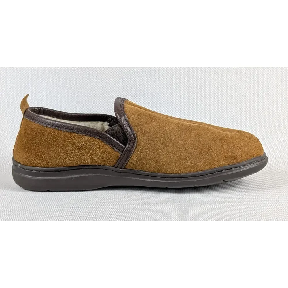 L.B. Evans Shoes Mens Size 9 Brown Suede Slippers Moccasin Sherpa Lining Comfort